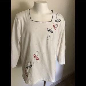 Alfred Dunner Petite White Top Navy/Red Butterfly